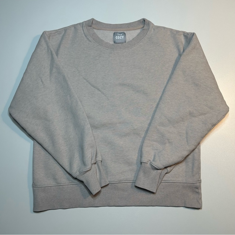 Tna Aritzia Cozy Fleece Perfect Crew Sweatshirt Heather Grey - Picture 1 of 7